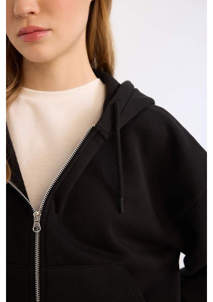 Yeni Sezon Coool Standart Fit Kapüşonlu Basic Düz Kanguru Cepli Fermuarlı Sweatshirt fırsatları