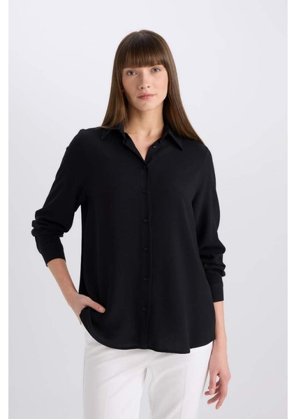 Yeni Sezon Regular Fit Basic Düz Uzun Kollu Gömlek