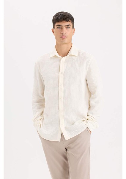 Yeni Sezon %100 Pamuk Regular Fit Polo Yaka Müslin Uzun Kollu Gömlek modelleri