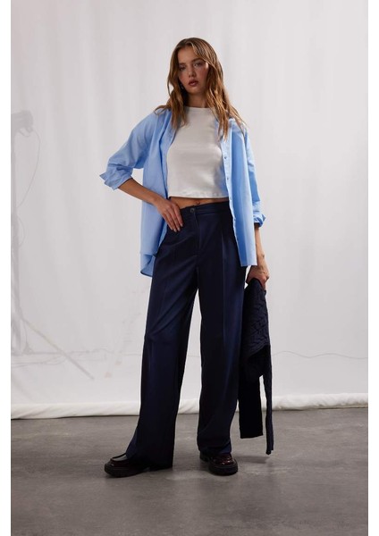 Yeni Sezon Wide Leg Yüksek Bel Standart Boy Kumaş Pantolon