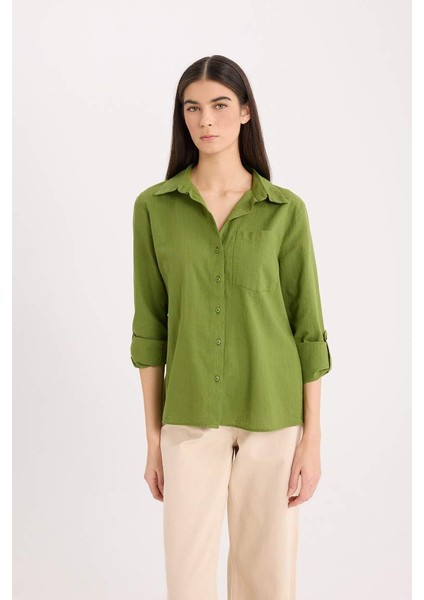 Yeni Sezon Regular Fit Basic Düz Cepli Uzun Kollu Gömlek