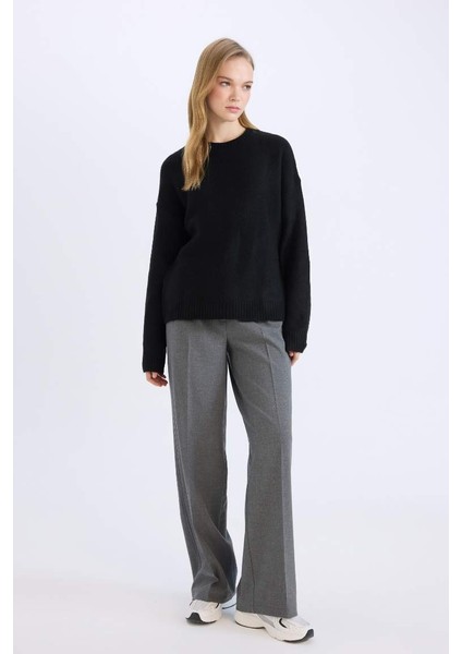 Yeni Sezon Standart Boy Kumaş Pantolon Wide Leg Geniş Bol Paça Basic Düz Yüksek Bel