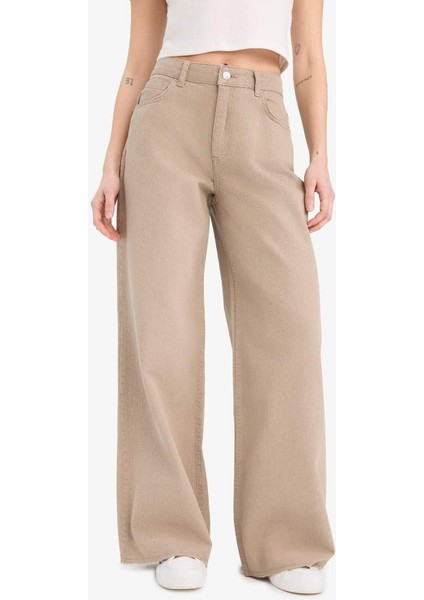 Yeni Sezon Wide Leg Gabardin Palazzo Pantolon Geniş Paça Normal Bel Standart Boy Cepli