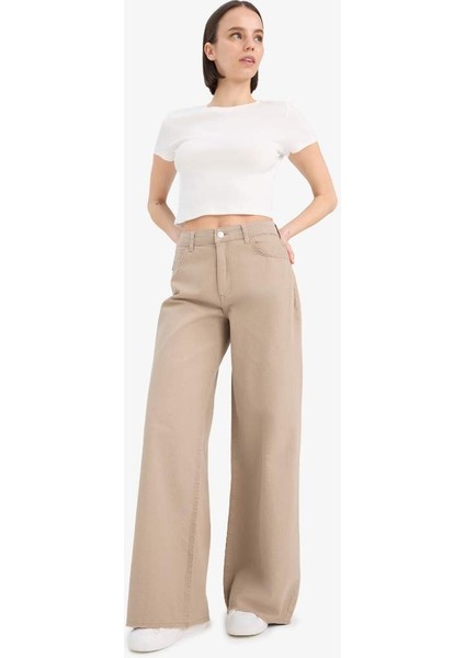 Yeni Sezon Wide Leg Gabardin Palazzo Pantolon Geniş Paça Normal Bel Standart Boy Cepli fiyatları
