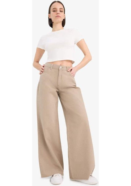 Yeni Sezon Wide Leg Gabardin Palazzo Pantolon Geniş Paça Normal Bel Standart Boy Cepli modelleri