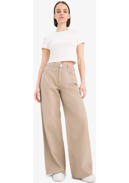 Yeni Sezon Wide Leg Gabardin Palazzo Pantolon Geniş Paça Normal Bel Standart Boy Cepli fırsatları