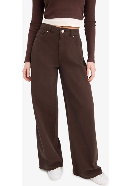 Yeni Sezon Wide Leg Gabardin Palazzo Pantolon Geniş Paça Normal Bel Standart Boy Cepli
