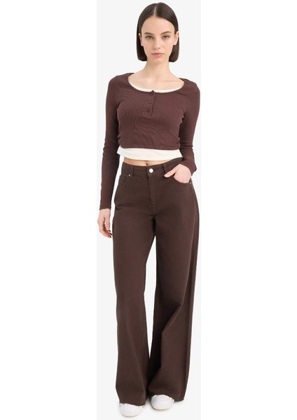 Yeni Sezon Wide Leg Gabardin Palazzo Pantolon Geniş Paça Normal Bel Standart Boy Cepli fiyatları