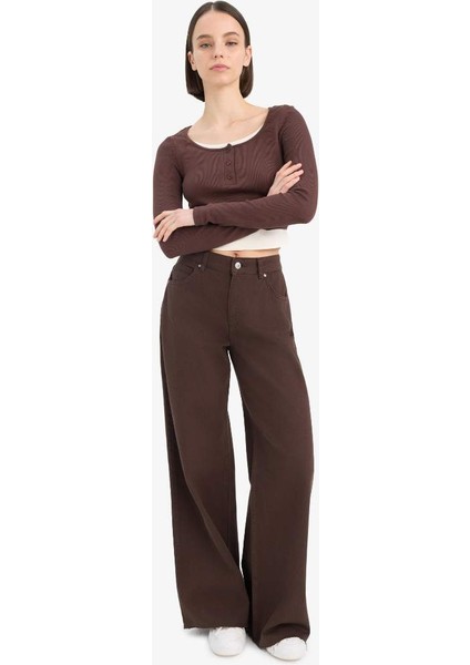 Yeni Sezon Wide Leg Gabardin Palazzo Pantolon Geniş Paça Normal Bel Standart Boy Cepli modelleri
