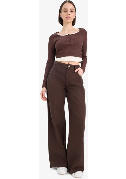 Yeni Sezon Wide Leg Gabardin Palazzo Pantolon Geniş Paça Normal Bel Standart Boy Cepli fırsatları