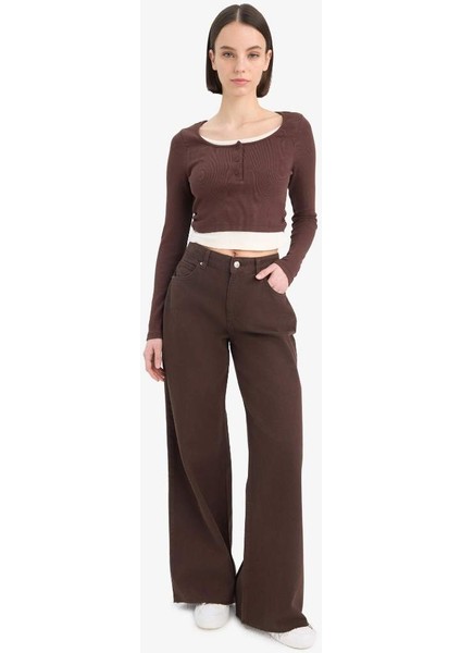 Yeni Sezon Wide Leg Gabardin Palazzo Pantolon Geniş Paça Normal Bel Standart Boy Cepli indirimleri