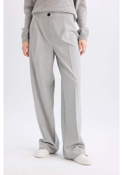 Yeni Sezon Standart Boy Kumaş Palazzo Pantolon Wide Leg Geniş Bol Paça Basic Düz Yüksek Bel