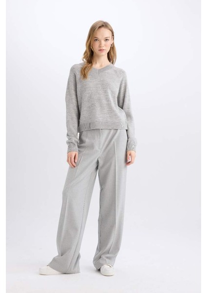 Yeni Sezon Standart Boy Kumaş Palazzo Pantolon Wide Leg Geniş Bol Paça Basic Düz Yüksek Bel modelleri