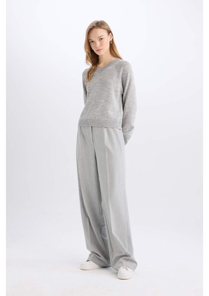 Yeni Sezon Standart Boy Kumaş Palazzo Pantolon Wide Leg Geniş Bol Paça Basic Düz Yüksek Bel fırsatları