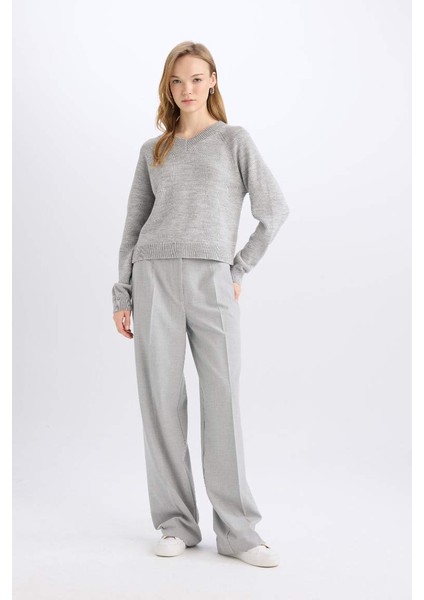 Yeni Sezon Standart Boy Kumaş Palazzo Pantolon Wide Leg Geniş Bol Paça Basic Düz Yüksek Bel indirimleri