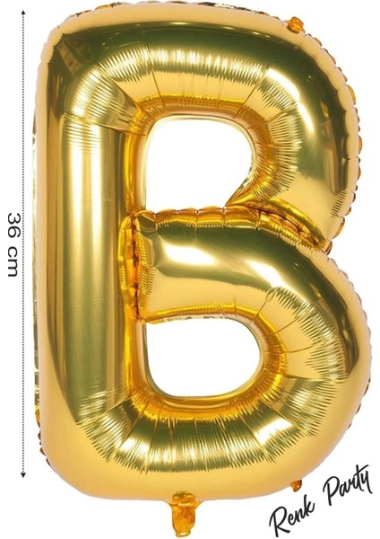 Folyo Balon B Harfi Helyum Balon 36 cm Gold Renk - B Harf Balon - Harf Folyo Balon - 16 Inch