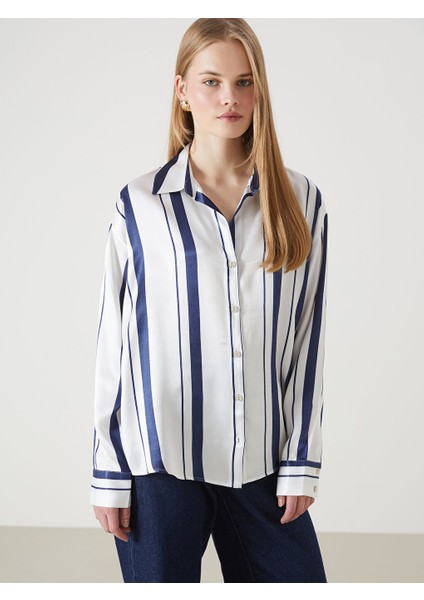 Yeni Sezon Renk Bloklu Oversize Saten Kadin Gomlek - S5HV98Z8
