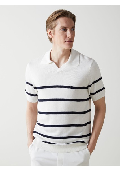 Yeni Sezon Polo Yaka Kisa Kollu Cizgili Erkek Triko Kazak - S52542Z8