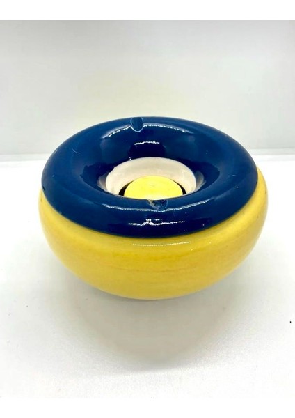 Sarı Lacivert Büyük Kapaklı Küllük El Yapımı 18 cm
