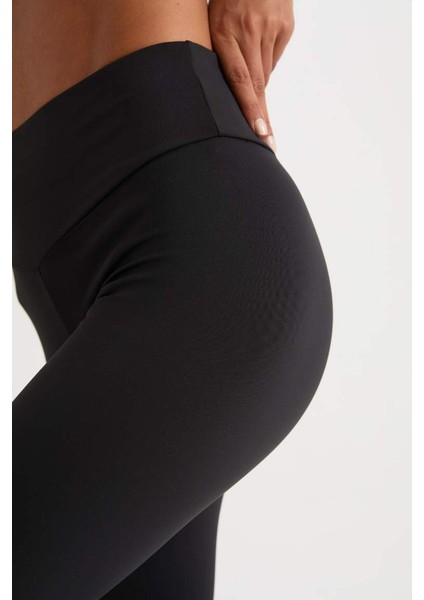 Yeni Sezon Defactofit Yüksek Bel Beli Saran Esnek Basic Düz Sporcu Tayt