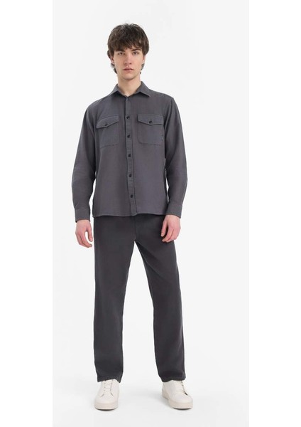 Yeni Sezon %100 Pamuk Regular Fit Polo Yaka Basic Düz Uzun Kollu Gömlek
