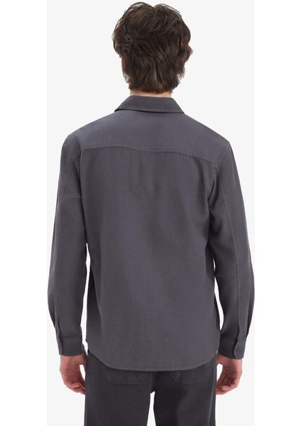 Yeni Sezon %100 Pamuk Regular Fit Polo Yaka Basic Düz Uzun Kollu Gömlek