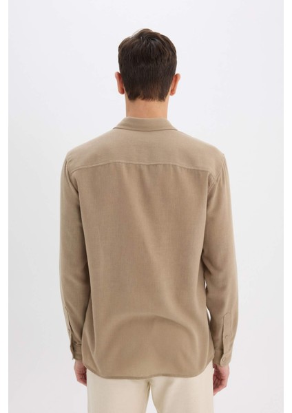 Regular Fit Polo Yaka Keten Görünümlü Uzun Kollu Gömlek E1204AX25SM indirimleri