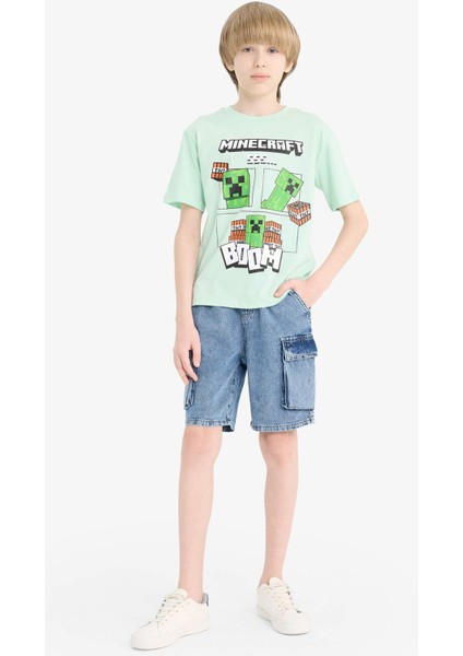 Erkek Çocuk Minecraft Bisiklet Yaka Kısa Kollu Tişört E4827A825SM