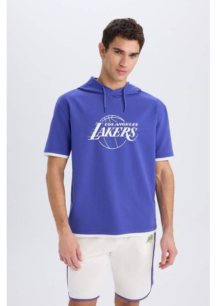 Yeni Sezon Defactofit Nba Los Angeles Lakers Oversize Geniş Kalıp Kapüşonlu Sırt Baskılı Kısa Kollu Tişört modelleri