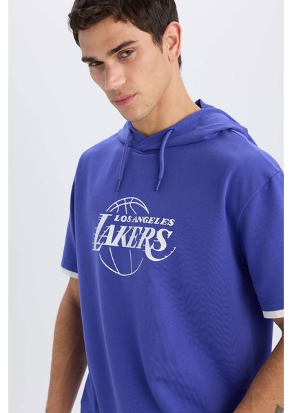 Yeni Sezon Defactofit Nba Los Angeles Lakers Oversize Geniş Kalıp Kapüşonlu Sırt Baskılı Kısa Kollu Tişört indirimleri