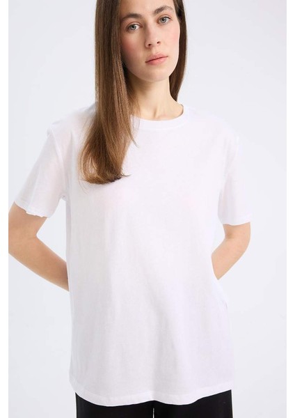 Regular Fit Bisiklet Yaka Basic Düz Penye Kısa Kollu Beyaz Tişört W9584AZ25SP