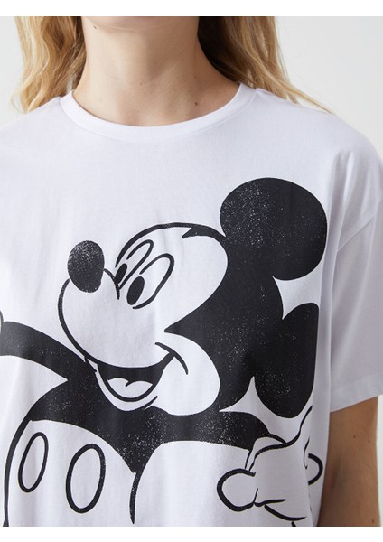 Yeni Sezon Bisiklet Yaka Mickey Mouse Baskili Kadin Tisort - S5GV95Z8 modelleri