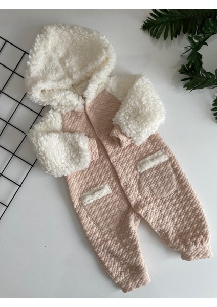 Minicixbebe Unisex Peluş ve Kapitone Bej Rengi Tulum