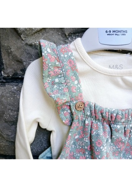 Fırfırlı Çiçek Desenli Bebek Tulum ve Uzun Kollu T-Shirt (6-9 Ay )
