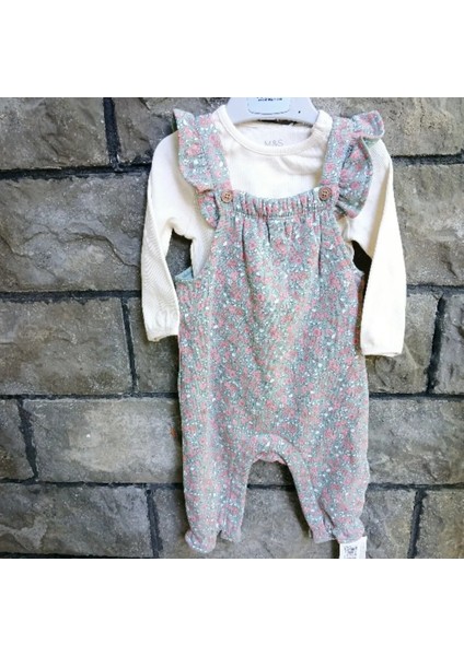 Fırfırlı Çiçek Desenli Bebek Tulum ve Uzun Kollu T-Shirt (6-9 Ay )