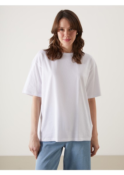 Yeni Sezon Bisiklet Yaka Oversize Kadin Tisort - S5H475Z8