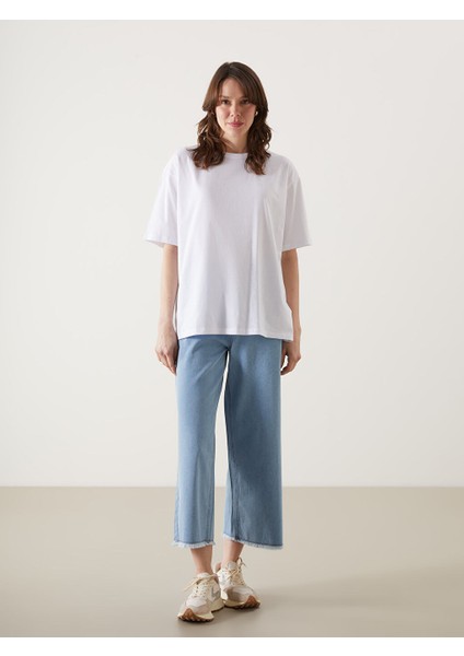 Yeni Sezon Bisiklet Yaka Oversize Kadin Tisort - S5H475Z8