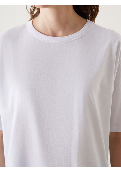 Yeni Sezon Bisiklet Yaka Oversize Kadin Tisort - S5H475Z8