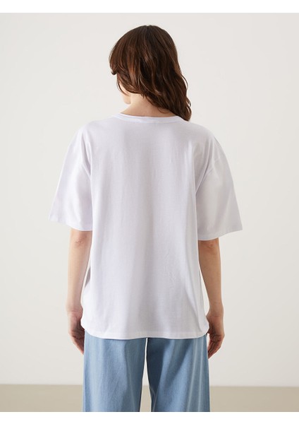 Yeni Sezon Bisiklet Yaka Oversize Kadin Tisort - S5H475Z8
