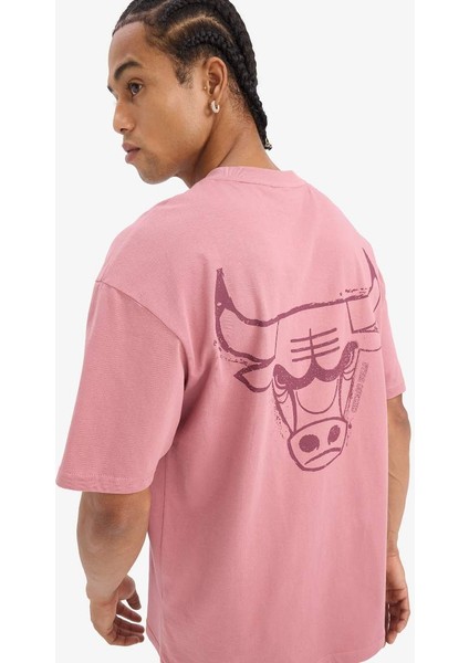 Yeni Sezon Defactofit Nba Chicago Bulls Boxy Fit Bisiklet Yaka Sıt Baskılı Kısa Kollu Tişört
