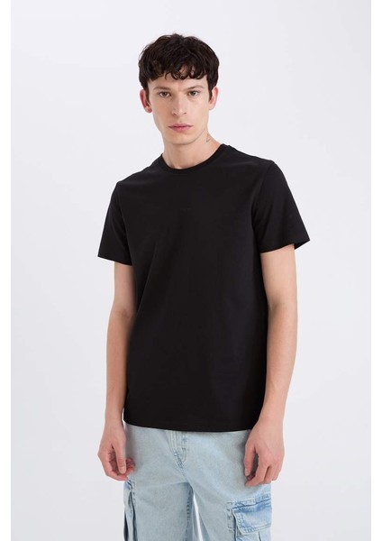 Yeni Sezon %100 Pamuk Slim Fit Dar Kesim Bisiklet Yaka Baskılı Kısa Kollu Tişört