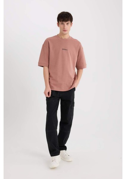 Yeni Sezon Loose Fit Bisiklet Yaka Baskılı Ağır Kumaş Tişört fiyatları