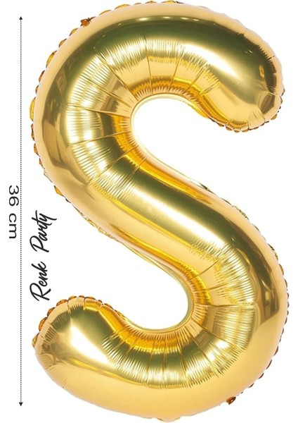 Folyo Balon S Harfi Helyum Balon 36 cm Gold Renk -S Harf Balon - Harf Folyo Balon - 16 Inch