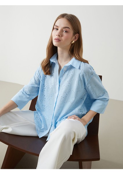 Yeni Sezon Ajurlu Oversize Kadin Gomlek - S5I319Z8