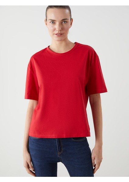 Yeni Sezon Bisiklet Yaka Oversize Kadin Tisort - S5KR16Z8