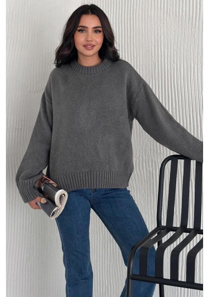 Kadın Triko Bisiklet Yaka Oversize Triko Kazak 110