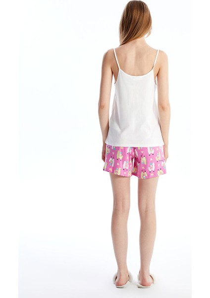 Yeni Sezon U Yaka Baskili Askili Kadin Sortlu Pijama Takimi - S4NP09Z8
