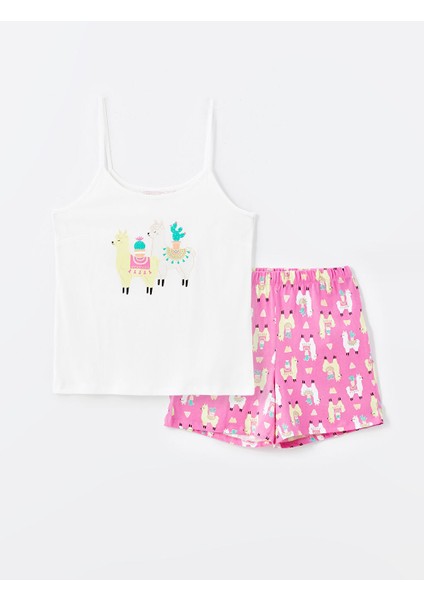 Yeni Sezon U Yaka Baskili Askili Kadin Sortlu Pijama Takimi - S4NP09Z8