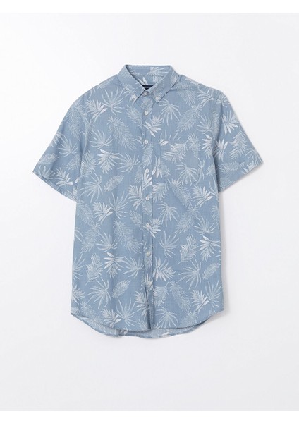 Yeni Sezon Regular Fit Kisa Kollu Desenli Poplin Erkek Gomlek - S5FG12Z8