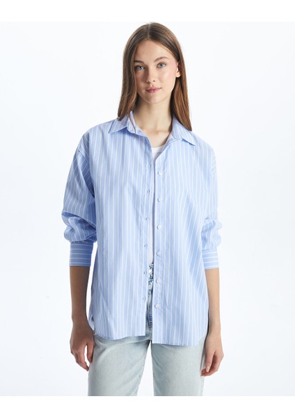 Yeni Sezon Cizgili Oversize Poplin Kadin Gomlek - S5GM89Z8
